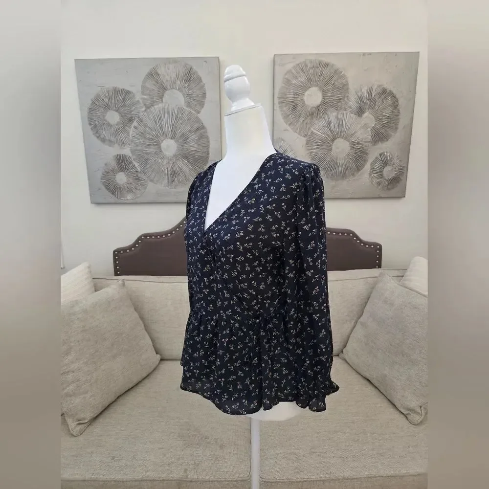 🦋MADEWELL🦋 Puff-Sleeve Peplum Wrap Top in Spring Fling - [Size Small]